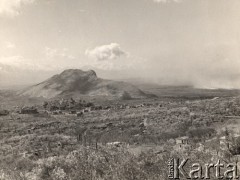 Wiosna 1944, rejon Monte Cassino, Włochy.
Krajobraz w okolicach Monte Cassino, miasteczko u stóp góry, na pierwszym planie gaje oliwne.
Fot. NN, zbiory Instytutu Józefa Piłsudskiego w Londynie.
