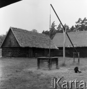 Czerwiec 1982, Ochla k. Zielonej Góry, Polska.
Muzeum Etnograficzne. Studnia z żurawiem. Na drugim planie zagroda wiejska, stodoła.
Fot. Romuald Broniarek, zbiory Ośrodka KARTA
